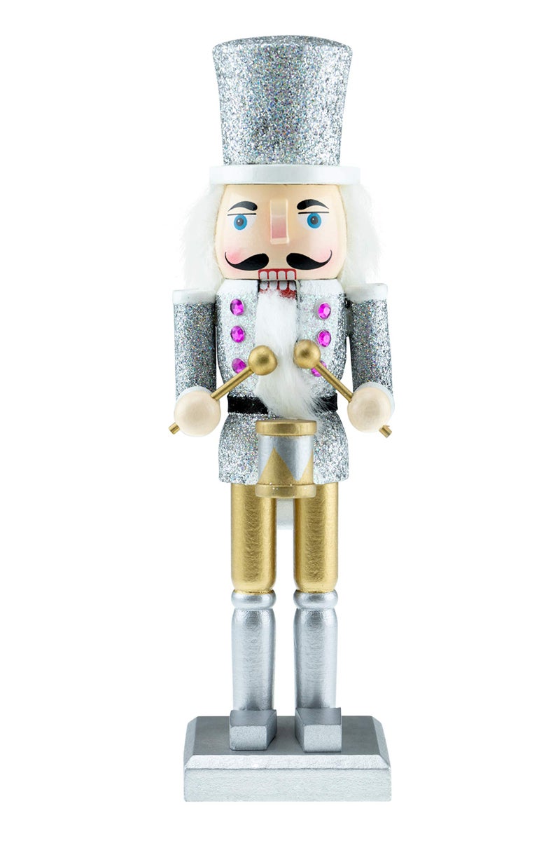 Clever Creations Silver Drummer 10 Inch Traditional Wooden Nutcracker, Festive Christmas DÃ©cor for Shelves and Tables - Image 1